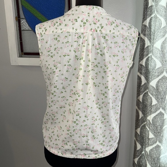 Vintage Cottagecore Floral Pin Tucked Sleeveless Blouse SZ Medium - Picture 5 of 8
